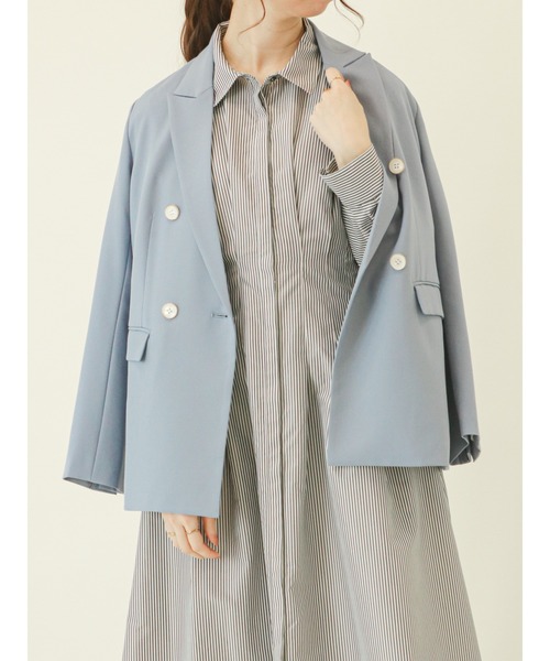 Te chichi（テチチ）の「ダブルブレストテーラードジャケット（ノーカラージャケット・レディース・ベージュ/ネイビー/ブルー・ﾌﾘ-）」の4枚目の写真
