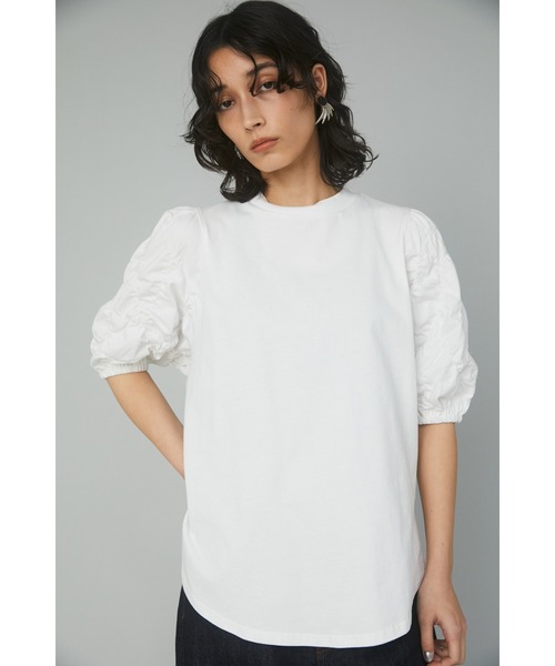HeRIN.CYE(ヘリンドットサイ)の「Shirring volume sleeve tee (シャーリング ボリューム スリーブ トップス)(Tシャツ/カットソー・レディース・ブラック/ホワイト・FREE)」の9枚目の写真