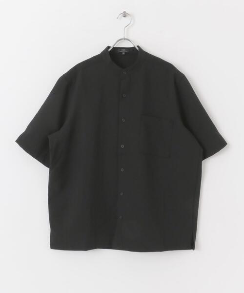 ITEMS URBANRESEARCH（アイテムズ アーバンリサーチ）の「『UR TECH DRYLUXE』リネンタッチバンドカラー半袖シャツ（シャツ/ブラウス・メンズ・ブラック/グレー系その他/ブルー・LARGE/MEDIUM）」の18枚目の写真