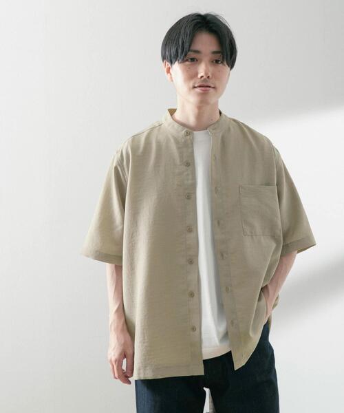 ITEMS URBANRESEARCH（アイテムズ アーバンリサーチ）の「『UR TECH DRYLUXE』リネンタッチバンドカラー半袖シャツ（シャツ/ブラウス・メンズ・ブラック/グレー系その他/ブルー・LARGE/MEDIUM）」の11枚目の写真