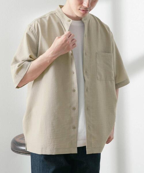 ITEMS URBANRESEARCH（アイテムズ アーバンリサーチ）の「『UR TECH DRYLUXE』リネンタッチバンドカラー半袖シャツ（シャツ/ブラウス・メンズ・ブラック/グレー系その他/ブルー・LARGE/MEDIUM）」の5枚目の写真