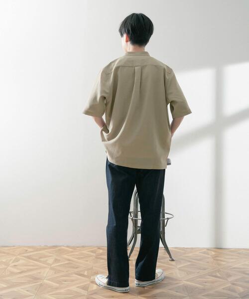 ITEMS URBANRESEARCH（アイテムズ アーバンリサーチ）の「『UR TECH DRYLUXE』リネンタッチバンドカラー半袖シャツ（シャツ/ブラウス・メンズ・ブラック/グレー系その他/ブルー・LARGE/MEDIUM）」の15枚目の写真