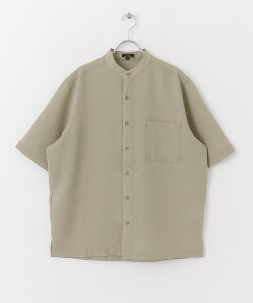 ITEMS URBANRESEARCH（アイテムズ アーバンリサーチ）の「『UR TECH DRYLUXE』リネンタッチバンドカラー半袖シャツ（シャツ/ブラウス・メンズ・ブラック/グレー系その他/ブルー・LARGE/MEDIUM）」の9枚目の写真