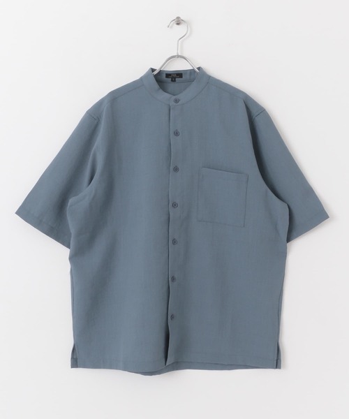 ITEMS URBANRESEARCH（アイテムズ アーバンリサーチ）の「『UR TECH DRYLUXE』リネンタッチバンドカラー半袖シャツ（シャツ/ブラウス・メンズ・ブラック/グレー系その他/ブルー・LARGE/MEDIUM）」の6枚目の写真