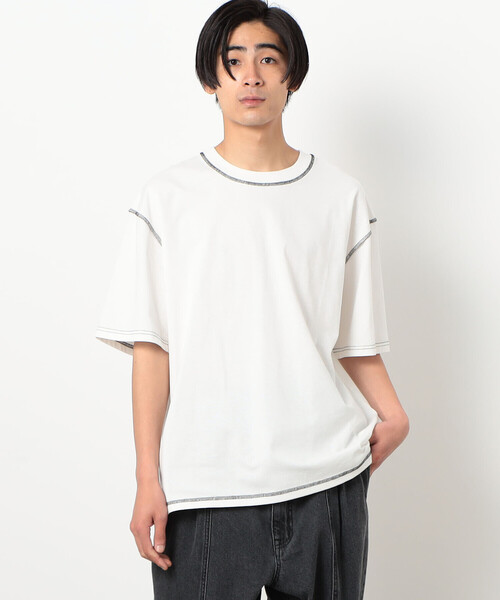 Purple&Yellow(パープルアンドイエロー)の「配色ステッチ ワイド半袖Tシャツ(Tシャツ/カットソー・メンズ・ホワイト/ブラック/カーキ/オレンジ・SMALL/MEDIUM/LARGE)」の6枚目の写真