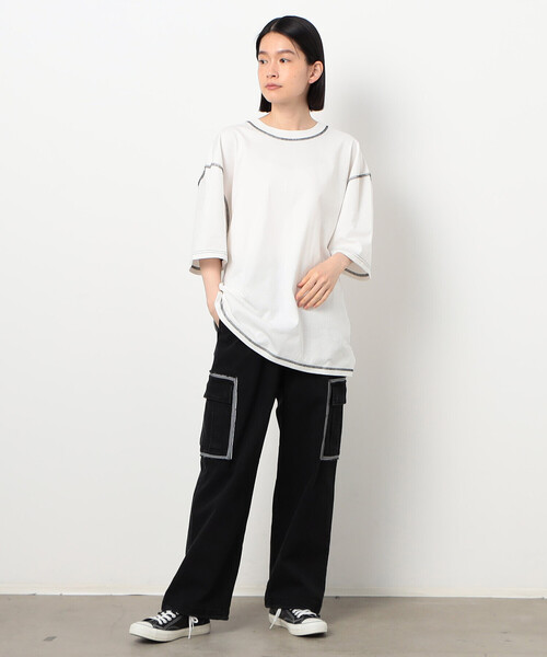 Purple&Yellow(パープルアンドイエロー)の「配色ステッチ ワイド半袖Tシャツ(Tシャツ/カットソー・メンズ・ホワイト/ブラック/カーキ/オレンジ・SMALL/MEDIUM/LARGE)」の8枚目の写真