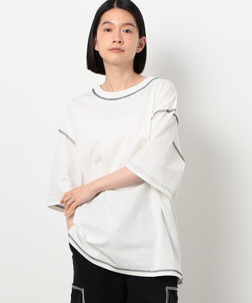 Purple&Yellow(パープルアンドイエロー)の「配色ステッチ ワイド半袖Tシャツ(Tシャツ/カットソー・メンズ・ホワイト/ブラック/カーキ/オレンジ・SMALL/MEDIUM/LARGE)」の9枚目の写真