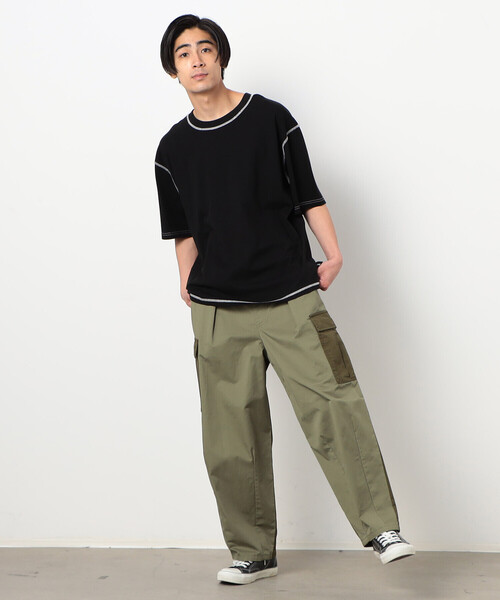 Purple&Yellow(パープルアンドイエロー)の「配色ステッチ ワイド半袖Tシャツ(Tシャツ/カットソー・メンズ・ホワイト/ブラック/カーキ/オレンジ・SMALL/MEDIUM/LARGE)」の11枚目の写真