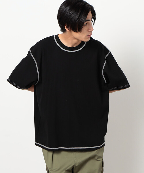 Purple&Yellow(パープルアンドイエロー)の「配色ステッチ ワイド半袖Tシャツ(Tシャツ/カットソー・メンズ・ホワイト/ブラック/カーキ/オレンジ・SMALL/MEDIUM/LARGE)」の12枚目の写真