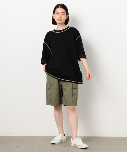 Purple&Yellow(パープルアンドイエロー)の「配色ステッチ ワイド半袖Tシャツ(Tシャツ/カットソー・メンズ・ホワイト/ブラック/カーキ/オレンジ・SMALL/MEDIUM/LARGE)」の14枚目の写真