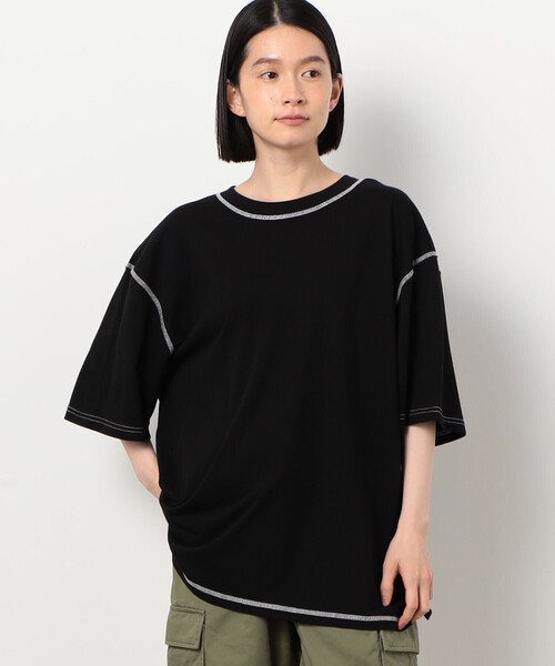 Purple&Yellow(パープルアンドイエロー)の「配色ステッチ ワイド半袖Tシャツ(Tシャツ/カットソー・メンズ・ホワイト/ブラック/カーキ/オレンジ・SMALL/MEDIUM/LARGE)」の15枚目の写真