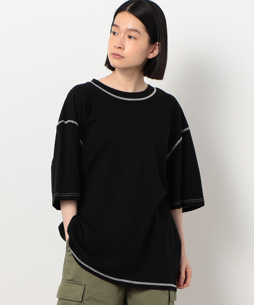 Purple&Yellow(パープルアンドイエロー)の「配色ステッチ ワイド半袖Tシャツ(Tシャツ/カットソー・メンズ・ホワイト/ブラック/カーキ/オレンジ・SMALL/MEDIUM/LARGE)」の16枚目の写真