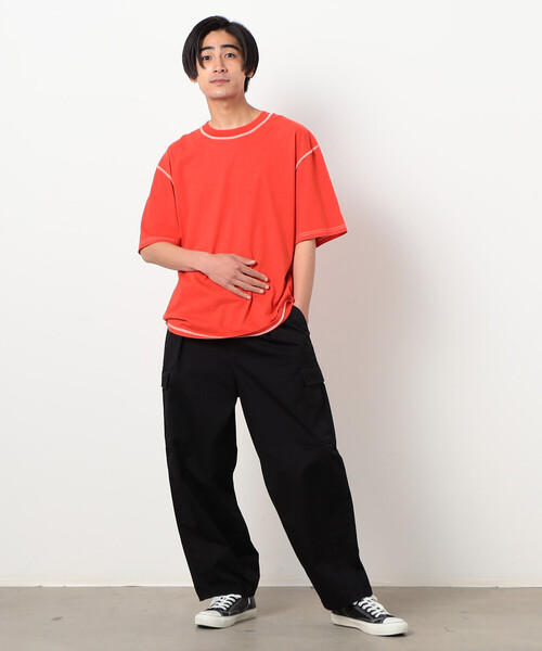 Purple&Yellow(パープルアンドイエロー)の「配色ステッチ ワイド半袖Tシャツ(Tシャツ/カットソー・メンズ・ホワイト/ブラック/カーキ/オレンジ・SMALL/MEDIUM/LARGE)」の17枚目の写真