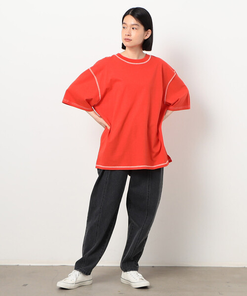 Purple&Yellow(パープルアンドイエロー)の「配色ステッチ ワイド半袖Tシャツ(Tシャツ/カットソー・メンズ・ホワイト/ブラック/カーキ/オレンジ・SMALL/MEDIUM/LARGE)」の19枚目の写真