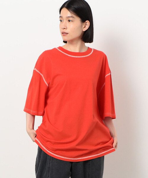 Purple&Yellow(パープルアンドイエロー)の「配色ステッチ ワイド半袖Tシャツ(Tシャツ/カットソー・メンズ・ホワイト/ブラック/カーキ/オレンジ・SMALL/MEDIUM/LARGE)」の20枚目の写真