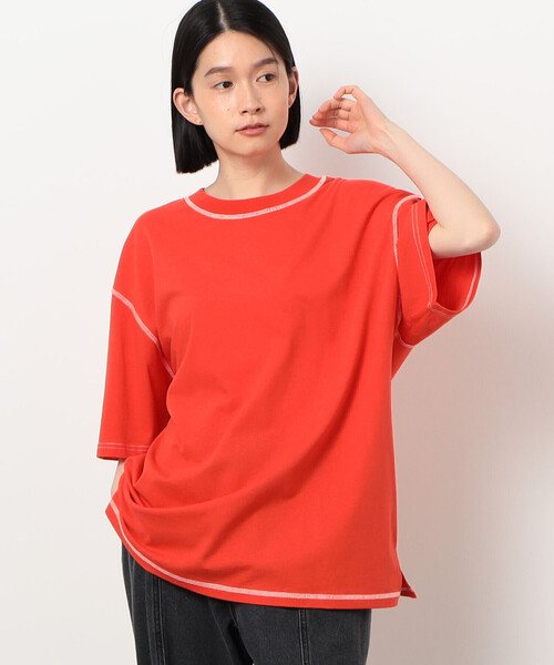 Purple&Yellow(パープルアンドイエロー)の「配色ステッチ ワイド半袖Tシャツ(Tシャツ/カットソー・メンズ・ホワイト/ブラック/カーキ/オレンジ・SMALL/MEDIUM/LARGE)」の21枚目の写真