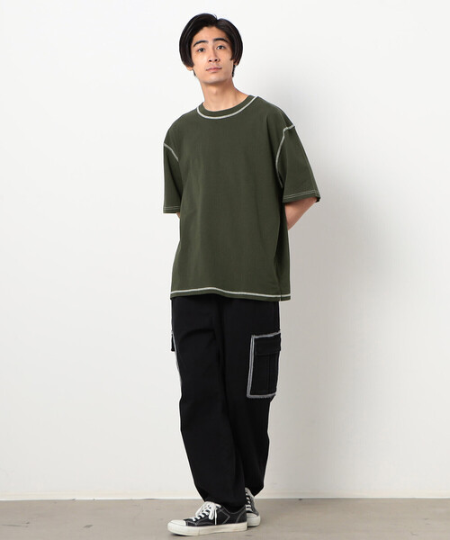 Purple&Yellow(パープルアンドイエロー)の「配色ステッチ ワイド半袖Tシャツ(Tシャツ/カットソー・メンズ・ホワイト/ブラック/カーキ/オレンジ・SMALL/MEDIUM/LARGE)」の22枚目の写真