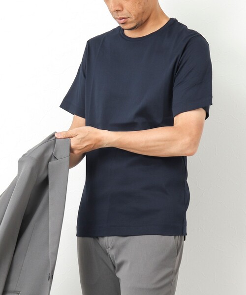 Stutostein Nolley's(シュテットシュタインノーリーズ)の「接触冷感/吸水速乾ベーシッククルーネックT(Tシャツ/カットソー・メンズ・カーキ/ライトブルー/ホワイト/ダークネイビー/グレイッシュベージュ・M/L/S)」の5枚目の写真