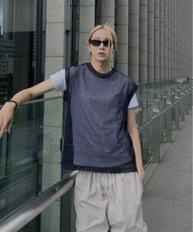 Chikashitsu + | ストリートファッション Chikashitsu + チカシツプラス net knit vest オーバーサイズベスト メッシュベスト サマーニット(ベスト)