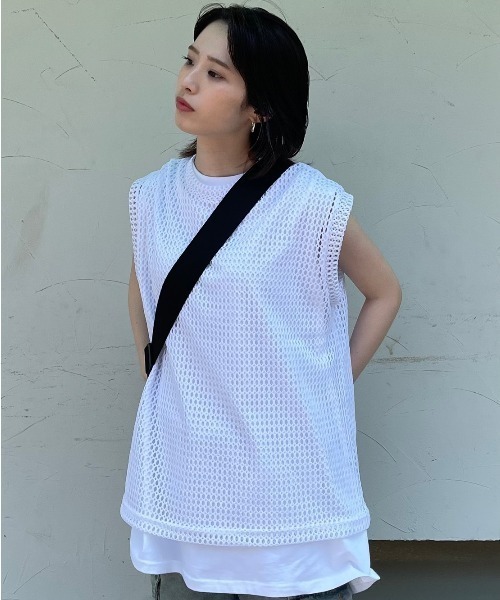 Chikashitsu +（チカシツプラス）の「ストリートファッション Chikashitsu + チカシツプラス net knit vest オーバーサイズベスト メッシュベスト サマーニット（ベスト・メンズ・ブルー/ブラック/ホワイト・ONE SIZE）」の5枚目の写真