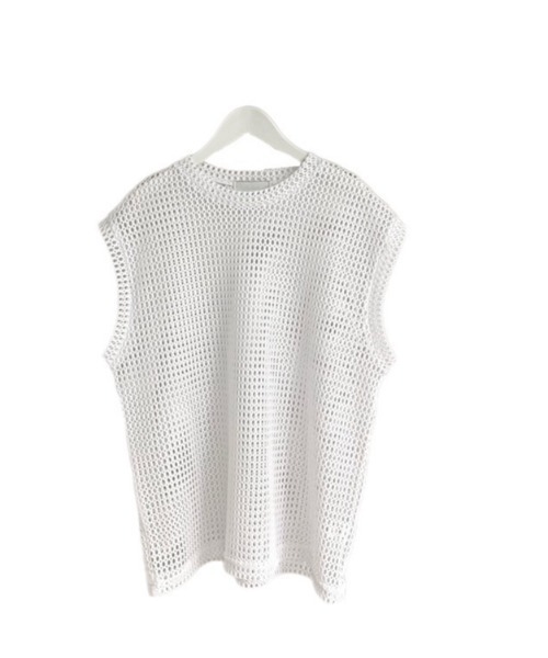Chikashitsu +（チカシツプラス）の「ストリートファッション Chikashitsu + チカシツプラス net knit vest オーバーサイズベスト メッシュベスト サマーニット（ベスト・メンズ・ブルー/ブラック/ホワイト・ONE SIZE）」の12枚目の写真