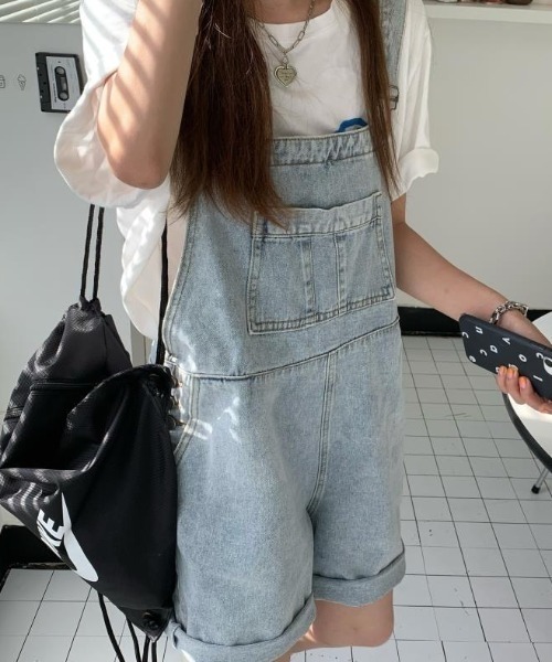 SHEENA（シーナ）の「デニムハーフオーバーオール（サロペット/オーバーオール・レディース・サックスブルー・M）」の4枚目の写真