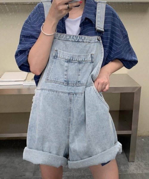 SHEENA（シーナ）の「デニムハーフオーバーオール（サロペット/オーバーオール・レディース・サックスブルー・M）」の14枚目の写真