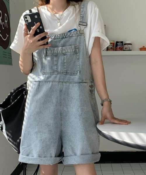 SHEENA（シーナ）の「デニムハーフオーバーオール（サロペット/オーバーオール・レディース・サックスブルー・M）」の15枚目の写真