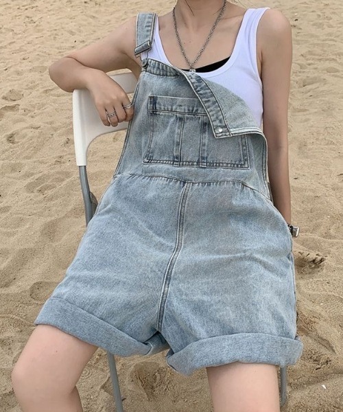 SHEENA（シーナ）の「デニムハーフオーバーオール（サロペット/オーバーオール・レディース・サックスブルー・M）」の6枚目の写真