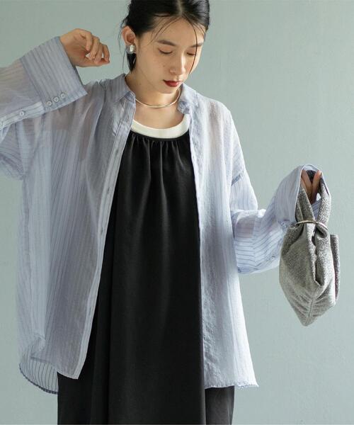 coen(コーエン)の「シャドーストライプシャツ(シャツ/ブラウス・レディース・ホワイト/ブラック/ライトブルー・L/M)」の1枚目の写真