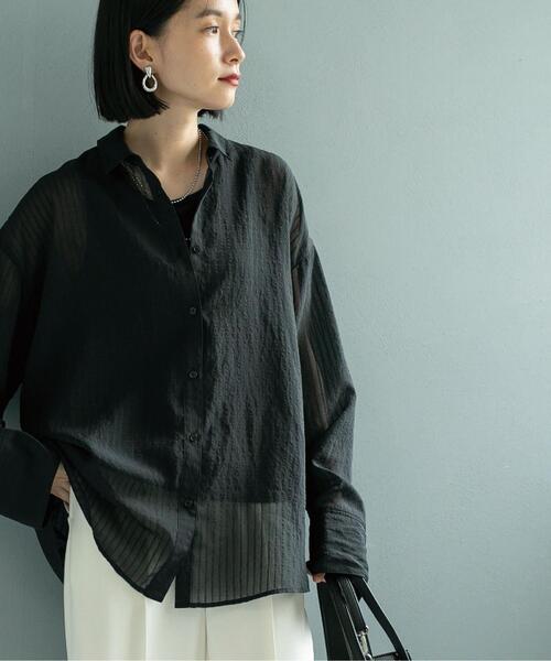 coen(コーエン)の「シャドーストライプシャツ(シャツ/ブラウス・レディース・ホワイト/ブラック/ライトブルー・L/M)」の3枚目の写真