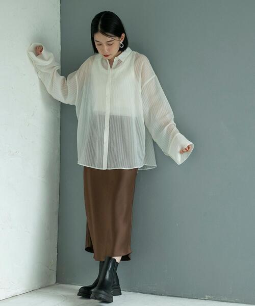 coen(コーエン)の「シャドーストライプシャツ(シャツ/ブラウス・レディース・ホワイト/ブラック/ライトブルー・L/M)」の9枚目の写真