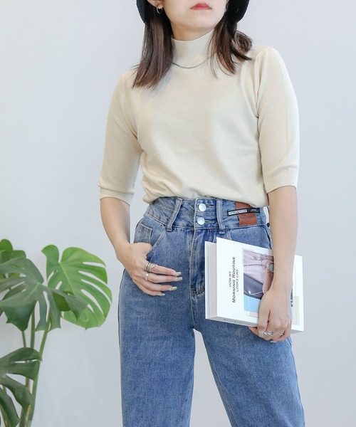 aimoha（アイモハ）の「ニットトップス (SS)（ニット/セーター・レディース・チョコ/オフホワイト/ブラック/グレー/グリーン・MEDIUM/X-LARGE/LARGE）」の2枚目の写真