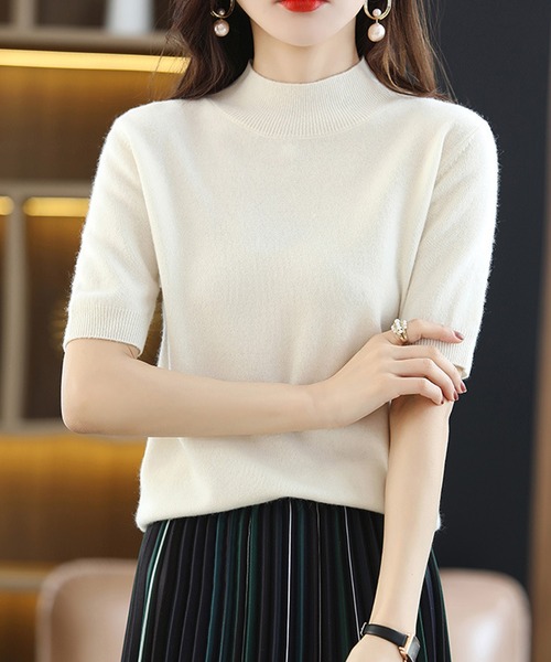 aimoha（アイモハ）の「ニットトップス (SS)（ニット/セーター・レディース・チョコ/オフホワイト/ブラック/グレー/グリーン・MEDIUM/X-LARGE/LARGE）」の12枚目の写真