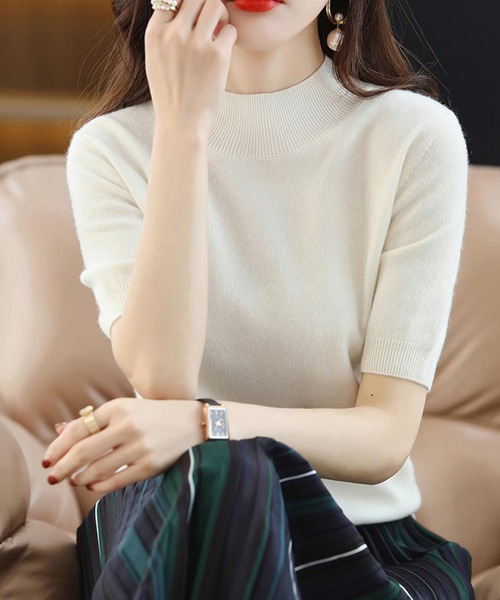 aimoha（アイモハ）の「ニットトップス (SS)（ニット/セーター・レディース・チョコ/オフホワイト/ブラック/グレー/グリーン・MEDIUM/X-LARGE/LARGE）」の13枚目の写真