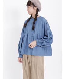 Samansa Mos2 | デニム襟フリルピンタックブラウス(シャツ/ブラウス)