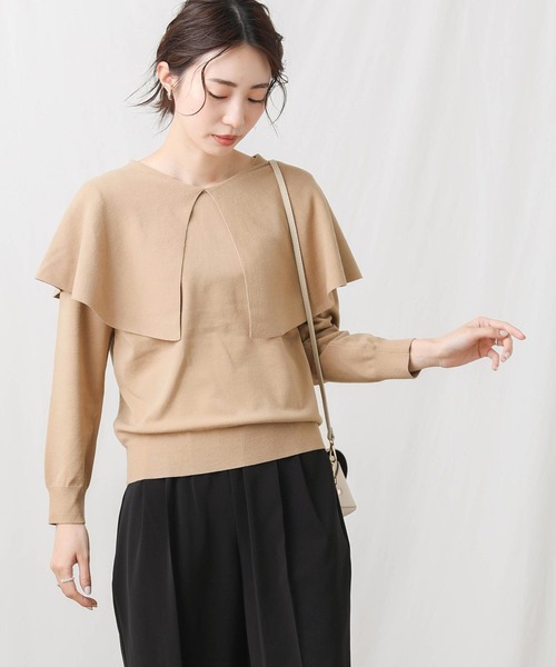 Gready Brilliant(グレディブリリアン)の「ケープ衿前後2wayニット(ニット/セーター・レディース・ネイビー/キャメル・38)」の10枚目の写真