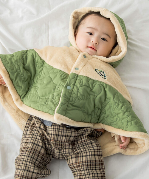 SLAP SLIP BABY（スラップスリップベビー）の「【お揃い】恐竜キルト総柄ボアマントベビー(50~90cm)（その他ベビーウェア・キッズ・ネイビー/グリーン・FREE）」の2枚目の写真