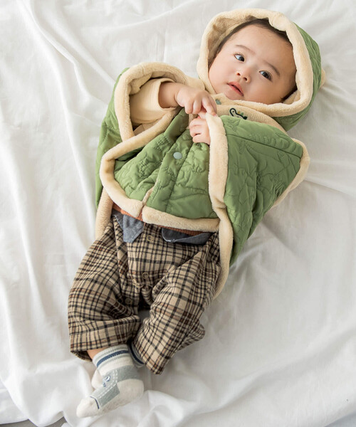 SLAP SLIP BABY（スラップスリップベビー）の「【お揃い】恐竜キルト総柄ボアマントベビー(50~90cm)（その他ベビーウェア・キッズ・ネイビー/グリーン・FREE）」の5枚目の写真