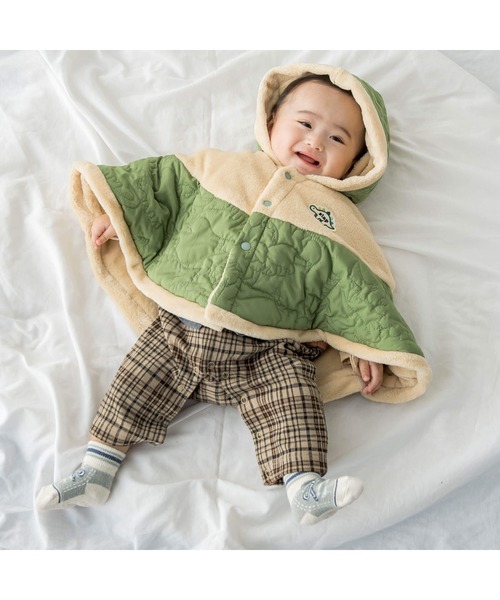 SLAP SLIP BABY（スラップスリップベビー）の「【お揃い】恐竜キルト総柄ボアマントベビー(50~90cm)（その他ベビーウェア・キッズ・ネイビー/グリーン・FREE）」の3枚目の写真
