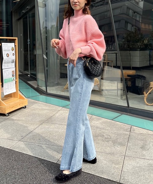 one after another NICE CLAUP（ワンアフターアナザーナイスクラップ）の「【S,Mサイズ】サイドスリットカラーフレアデニム（デニムパンツ・レディース・ピンク/ブルー/グレー/イエロー・SMALL/MEDIUM）」の10枚目の写真