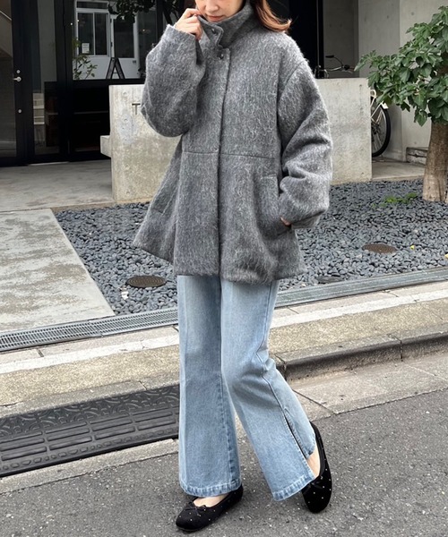 one after another NICE CLAUP（ワンアフターアナザーナイスクラップ）の「【S,Mサイズ】サイドスリットカラーフレアデニム（デニムパンツ・レディース・ピンク/ブルー/グレー/イエロー・SMALL/MEDIUM）」の9枚目の写真