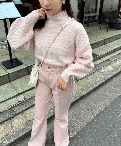 one after another NICE CLAUP（ワンアフターアナザーナイスクラップ）の「【S,Mサイズ】サイドスリットカラーフレアデニム（デニムパンツ・レディース・ピンク/ブルー/グレー/イエロー・SMALL/MEDIUM）」の12枚目の写真