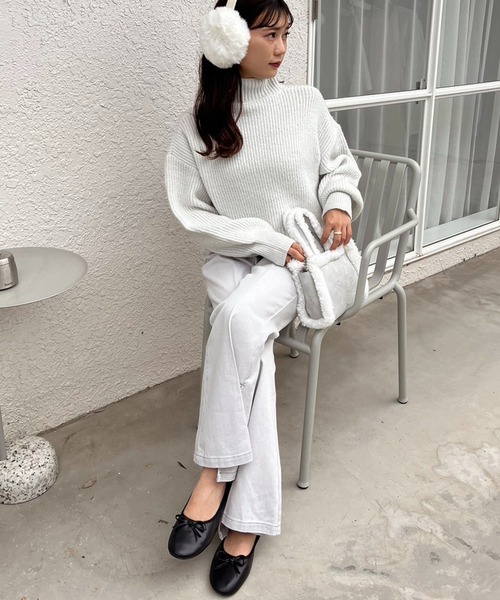 one after another NICE CLAUP（ワンアフターアナザーナイスクラップ）の「【S,Mサイズ】サイドスリットカラーフレアデニム（デニムパンツ・レディース・ピンク/ブルー/グレー/イエロー・SMALL/MEDIUM）」の20枚目の写真