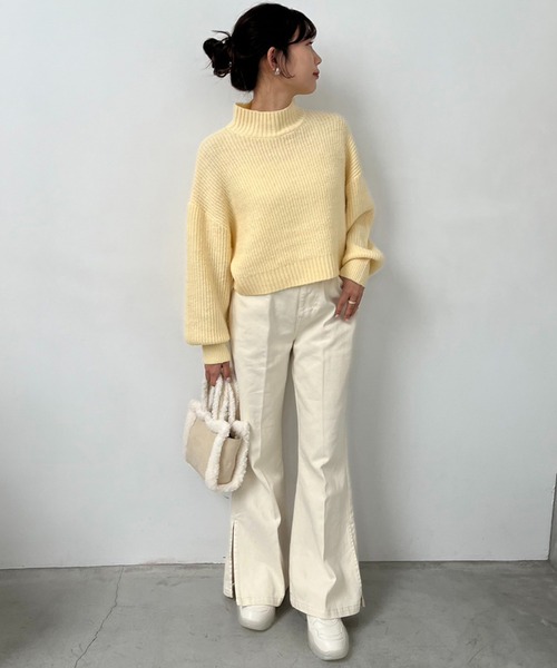 one after another NICE CLAUP（ワンアフターアナザーナイスクラップ）の「【S,Mサイズ】サイドスリットカラーフレアデニム（デニムパンツ・レディース・ピンク/ブルー/グレー/イエロー・SMALL/MEDIUM）」の16枚目の写真