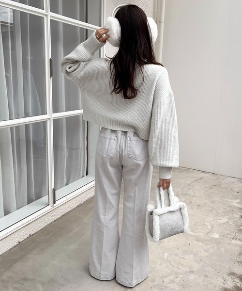 one after another NICE CLAUP（ワンアフターアナザーナイスクラップ）の「【S,Mサイズ】サイドスリットカラーフレアデニム（デニムパンツ・レディース・ピンク/ブルー/グレー/イエロー・SMALL/MEDIUM）」の22枚目の写真