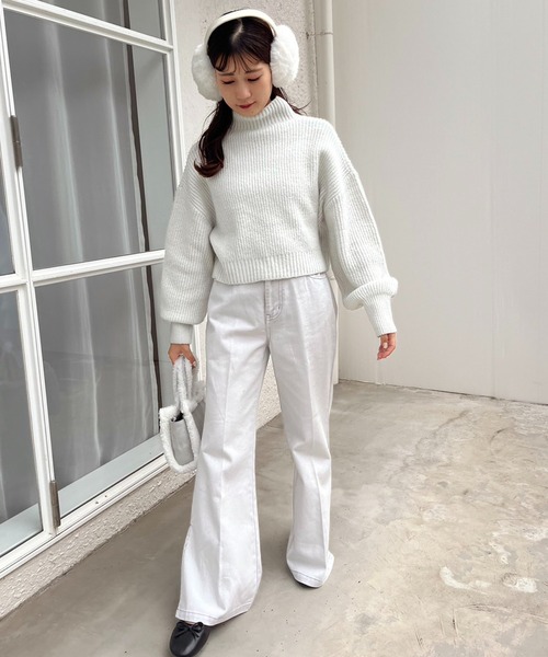 one after another NICE CLAUP（ワンアフターアナザーナイスクラップ）の「【S,Mサイズ】サイドスリットカラーフレアデニム（デニムパンツ・レディース・ピンク/ブルー/グレー/イエロー・SMALL/MEDIUM）」の21枚目の写真