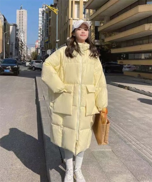 Ritzy(リッツィー)の「オーバーサイズ スタンドカラー エコダウンコート(ダウンジャケット/コート・レディース・イエロー/ホワイト/ブラック・M/L)」の13枚目の写真