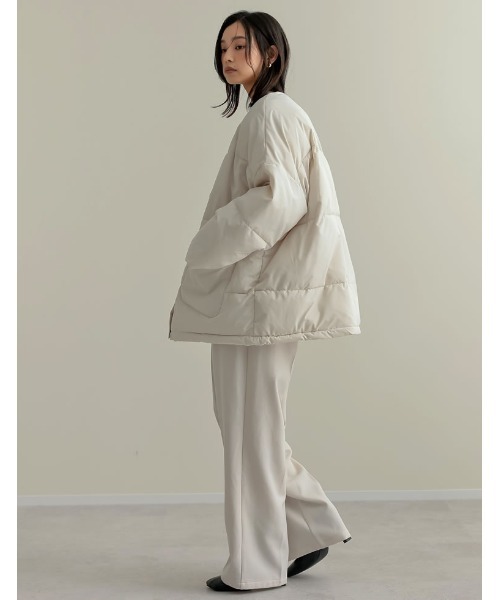 セール】[2点セット]マイクロタフタマフラー付きノーカラー中綿