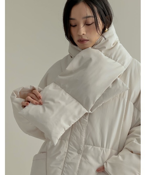 セール】[2点セット]マイクロタフタマフラー付きノーカラー中綿